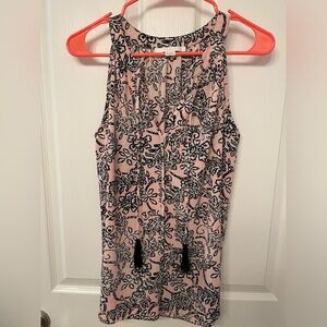 C&E Sleeveless V Neck Floral Blouse w/ Tassels Sz. Medium